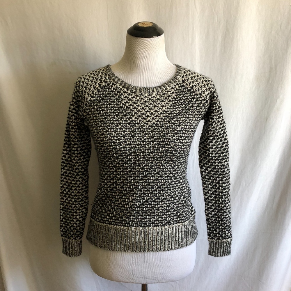 ANTHROPOLOGIE black+grey knitted crew neck sweater - Picture 2 of 6
